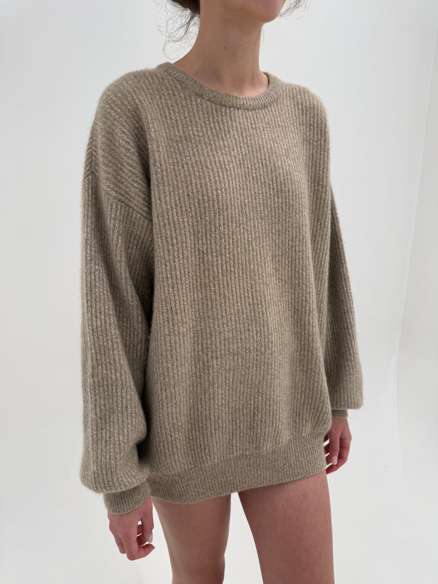 Pulover din cașmir gros ultra luxury italian camel melanj