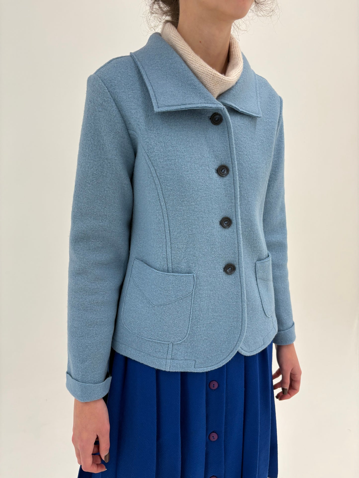 Sacou Italian high end baby blue petite din boiled wool extra confort
