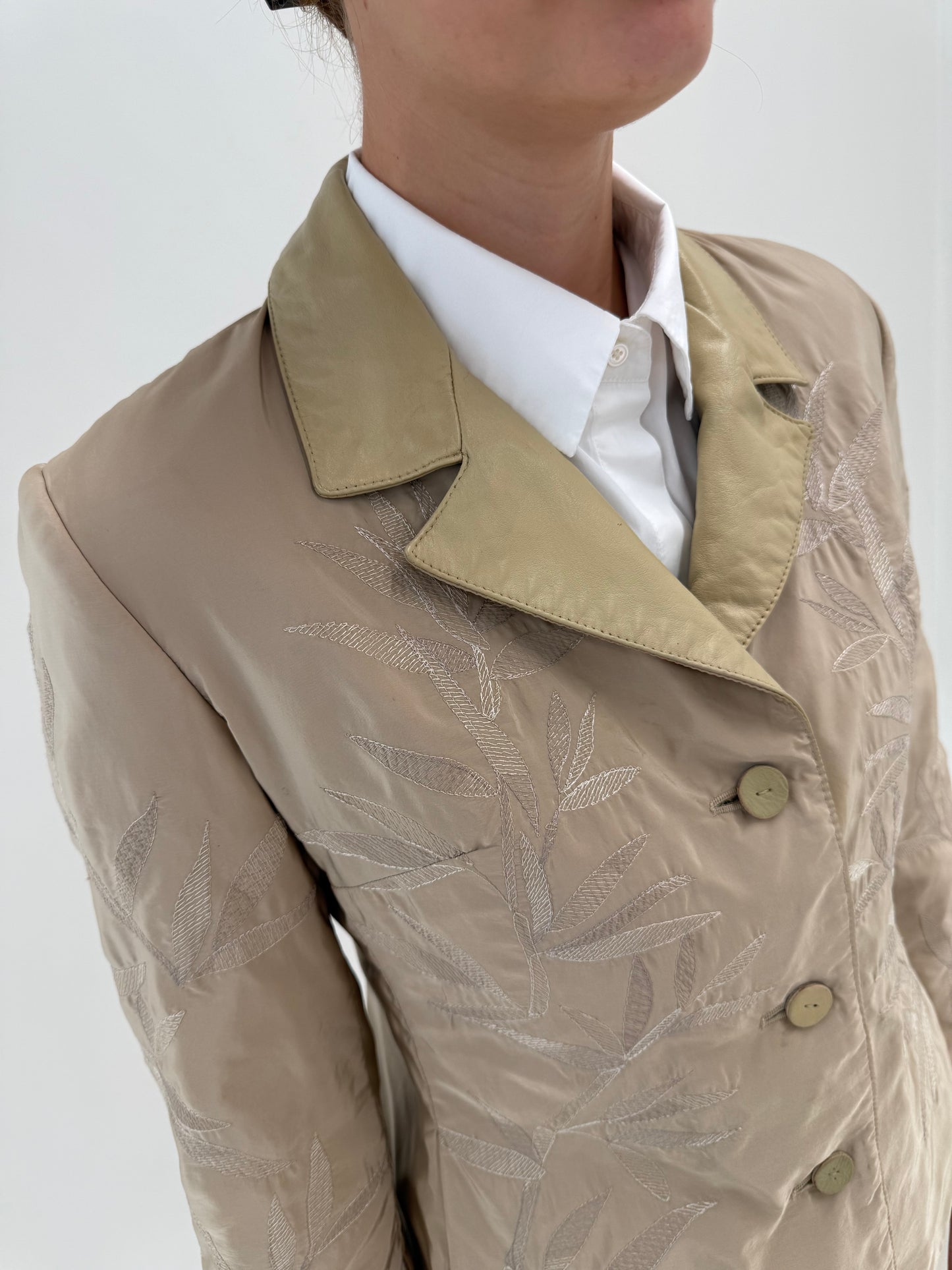 Sacou Ermano Scervino ultra luxury soft padded camel cu inserții din piele naturală