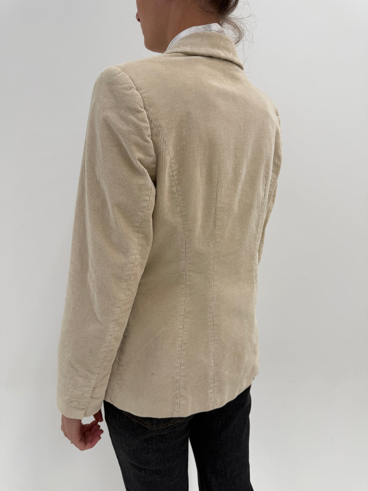 Sacou de brand luxury Marina Rinaldi din catifea light camel raiata de bumbac plin