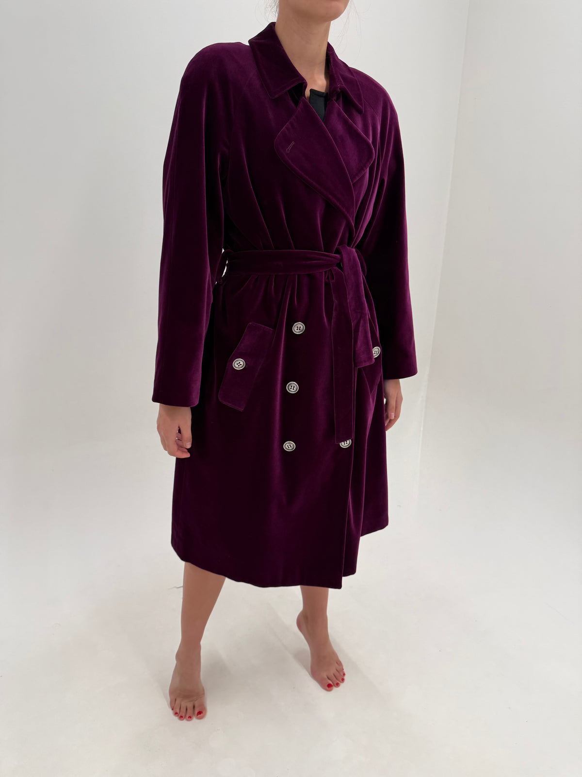 Trench italian de designer din catifea excepțională de bumbac deep magenta
