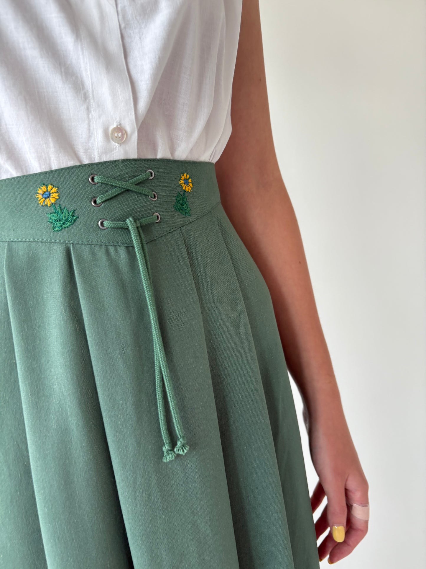 Fustă vintage din pânză cu talie ultra marcată înaltă forest green