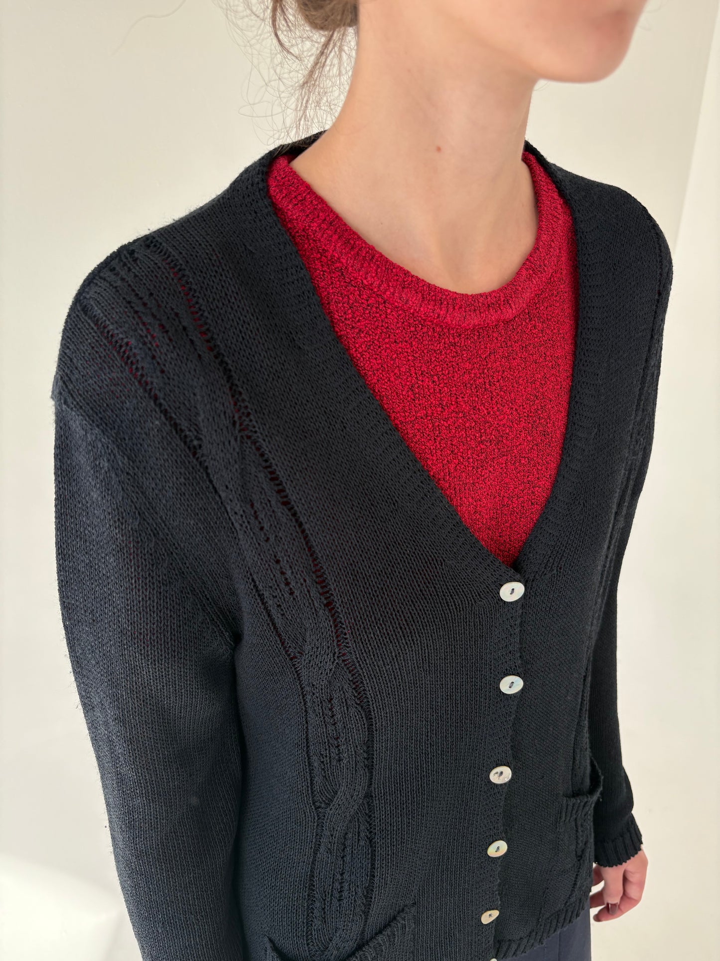 Cardigan vintage premium texturat din jerse greu natural