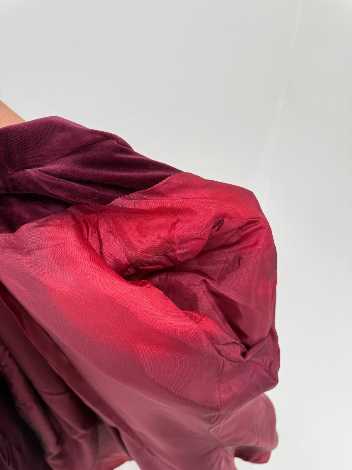 Sacou italian cambrat burgundy din catifea de bumbac cu talie marcată
