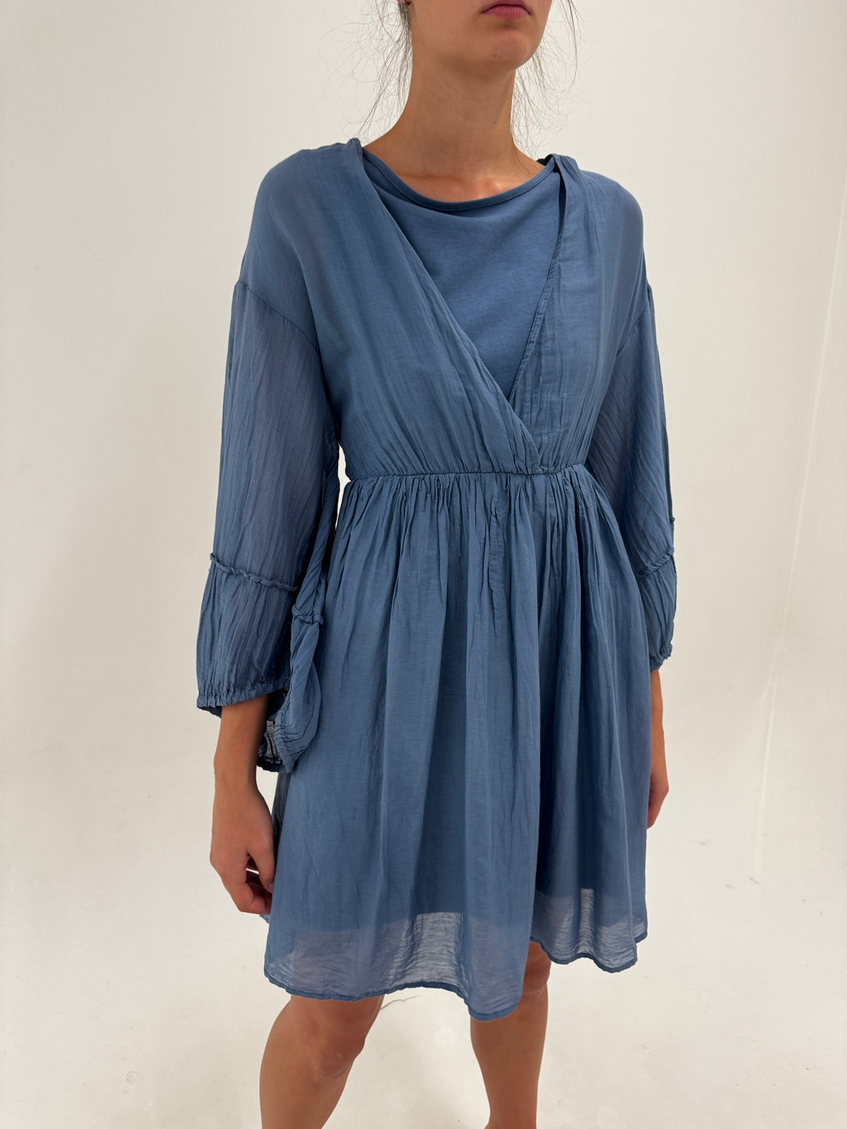 Rochie în stil boho din mătase naturală pe bază de bumbac jeans blue