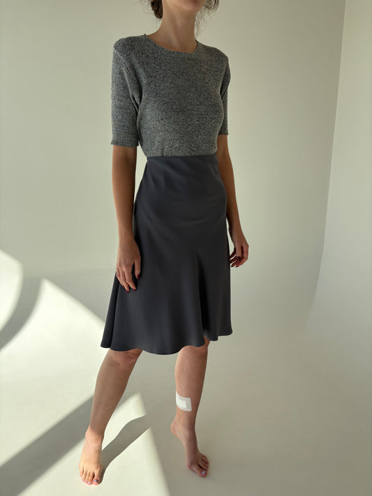 Fustă steel gray în bie din Georgette plin de brand premium italian