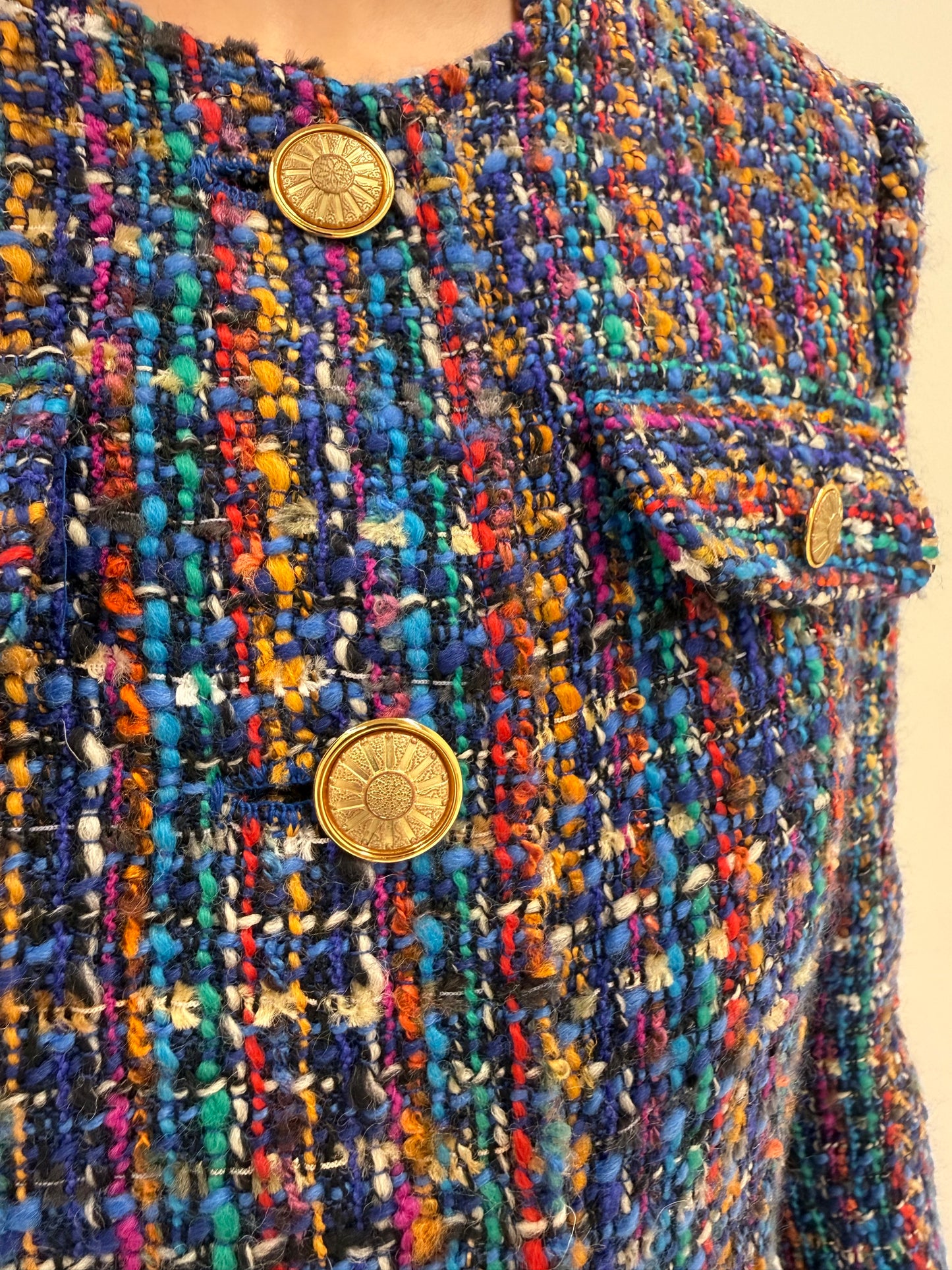 Set vintage in stil Chanel din 3 piese din tweed superb multicolor