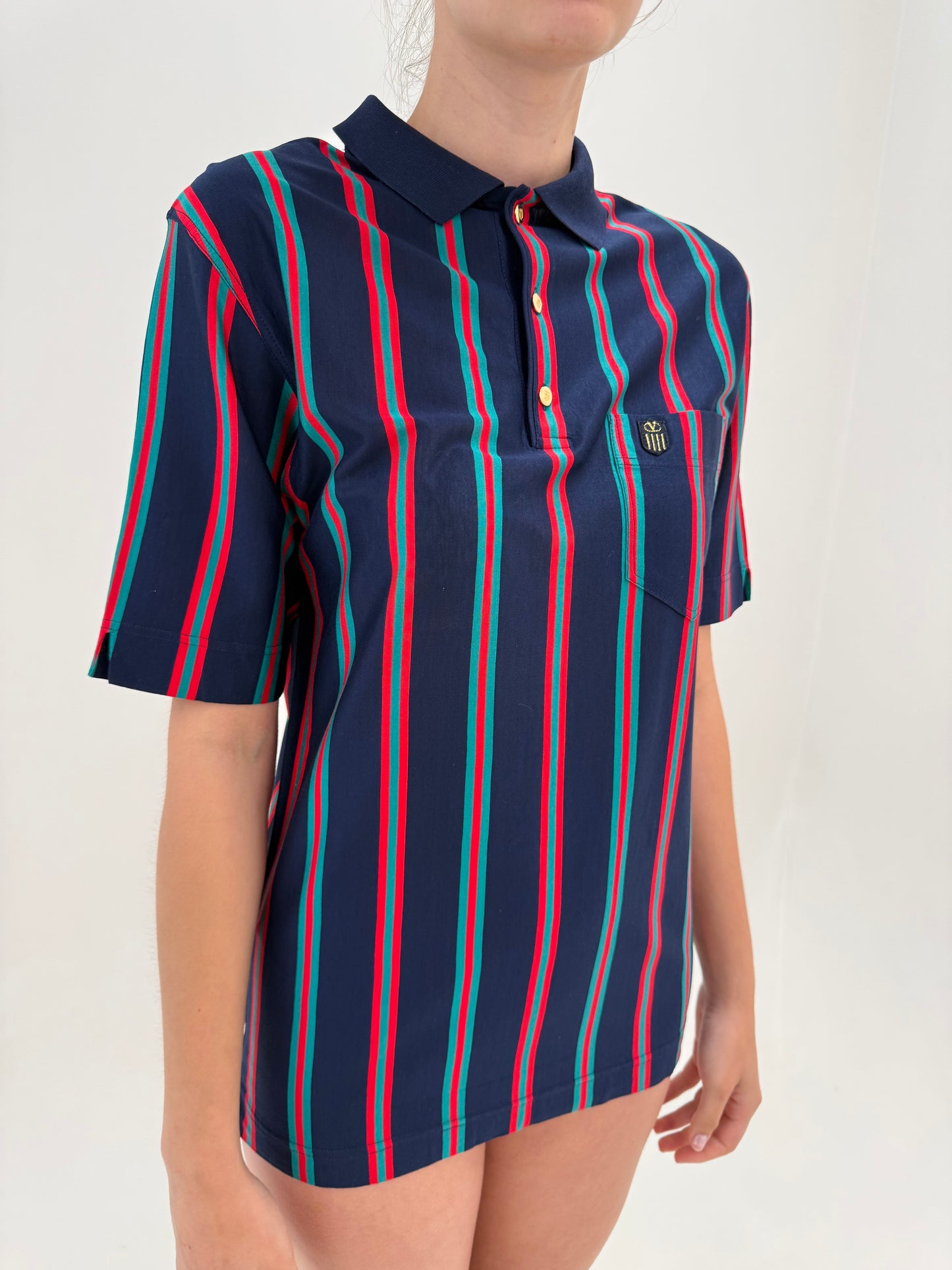 Top vintage polo Valentino în dungi din bumbac Filo di Scozia