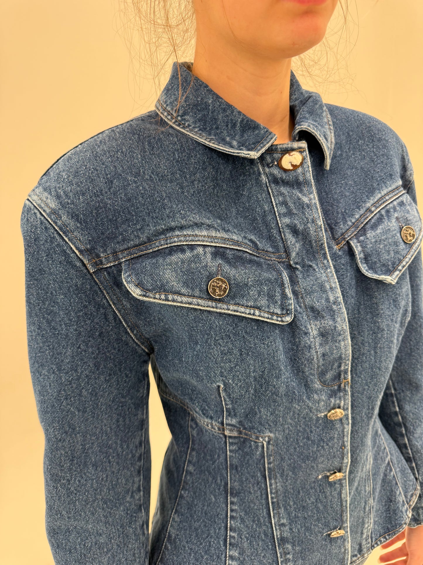 Geacă vintage de jeans în stil Mugler ultra cambrata