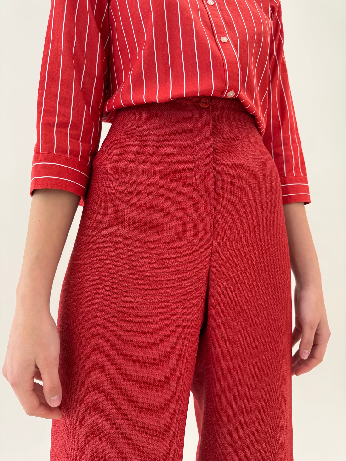 Pantaloni în croi drept brick red din pânză cu talie înaltă