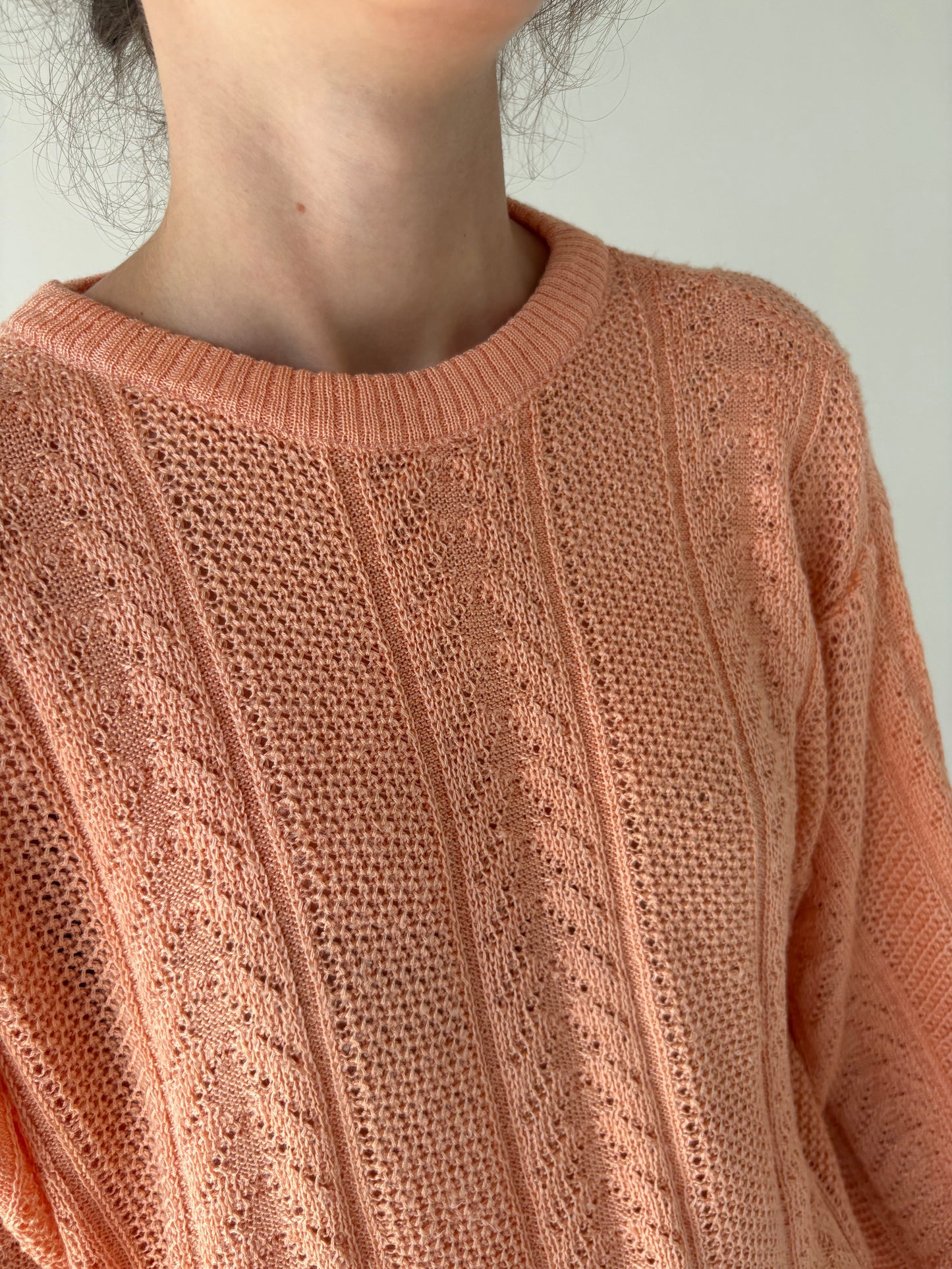 Bluză vintage din jerse salmon orange cu mâneci ample și manete înalte