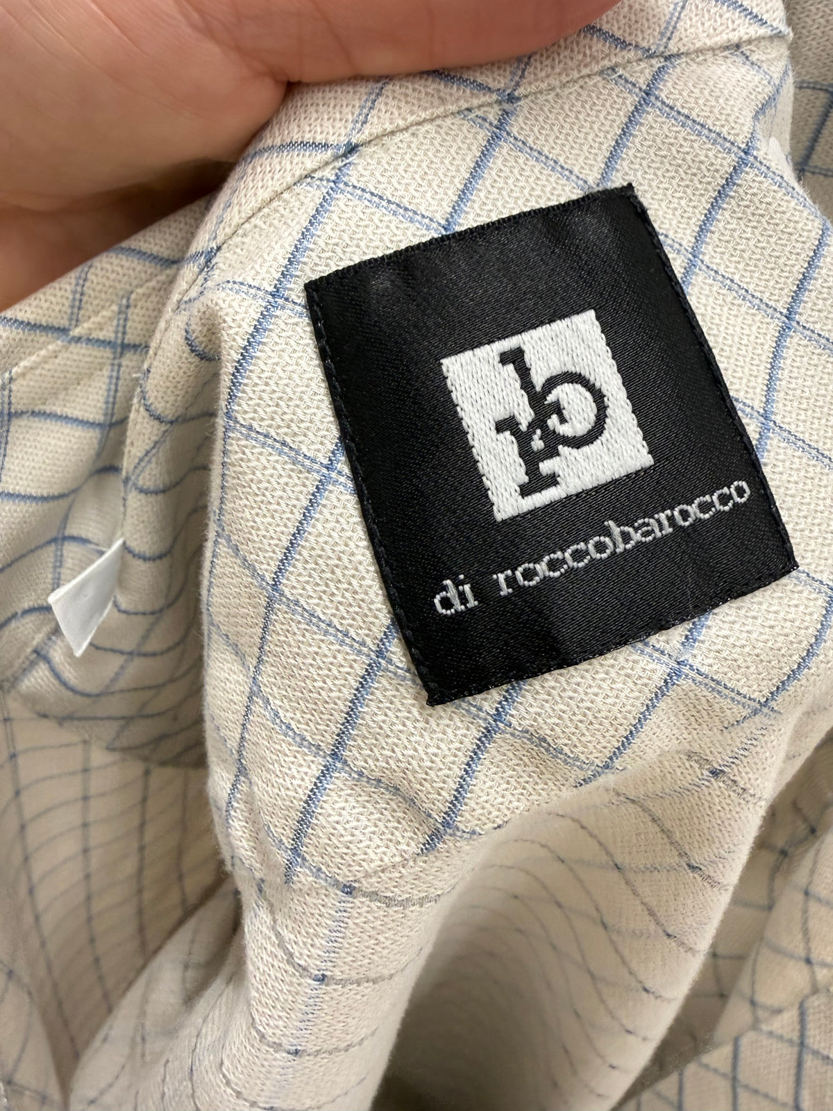 Cămașa luxury Rocco Barocco din bumbac gros basket weave în romburi baby blue