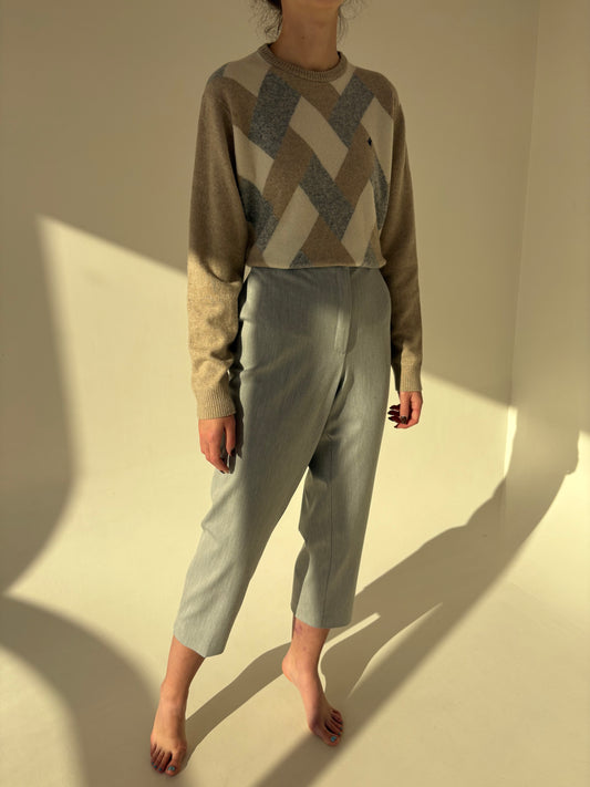 Pantaloni petite noi silver gray din stofă de lana extrafina confort