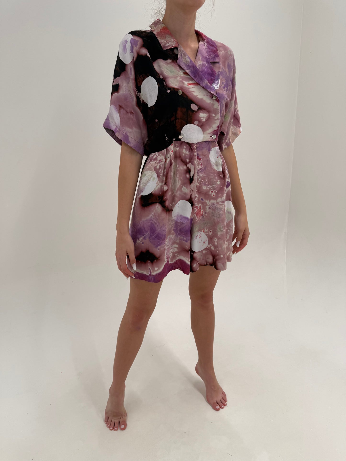 Salopetă vintage cu print în stil Margiela super vaporoasă în croi retro modern