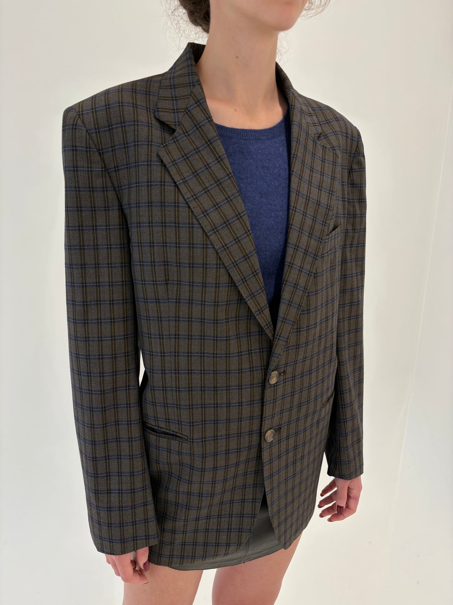 Sacou din la alura extrafina certificată chocolate brown în carouri