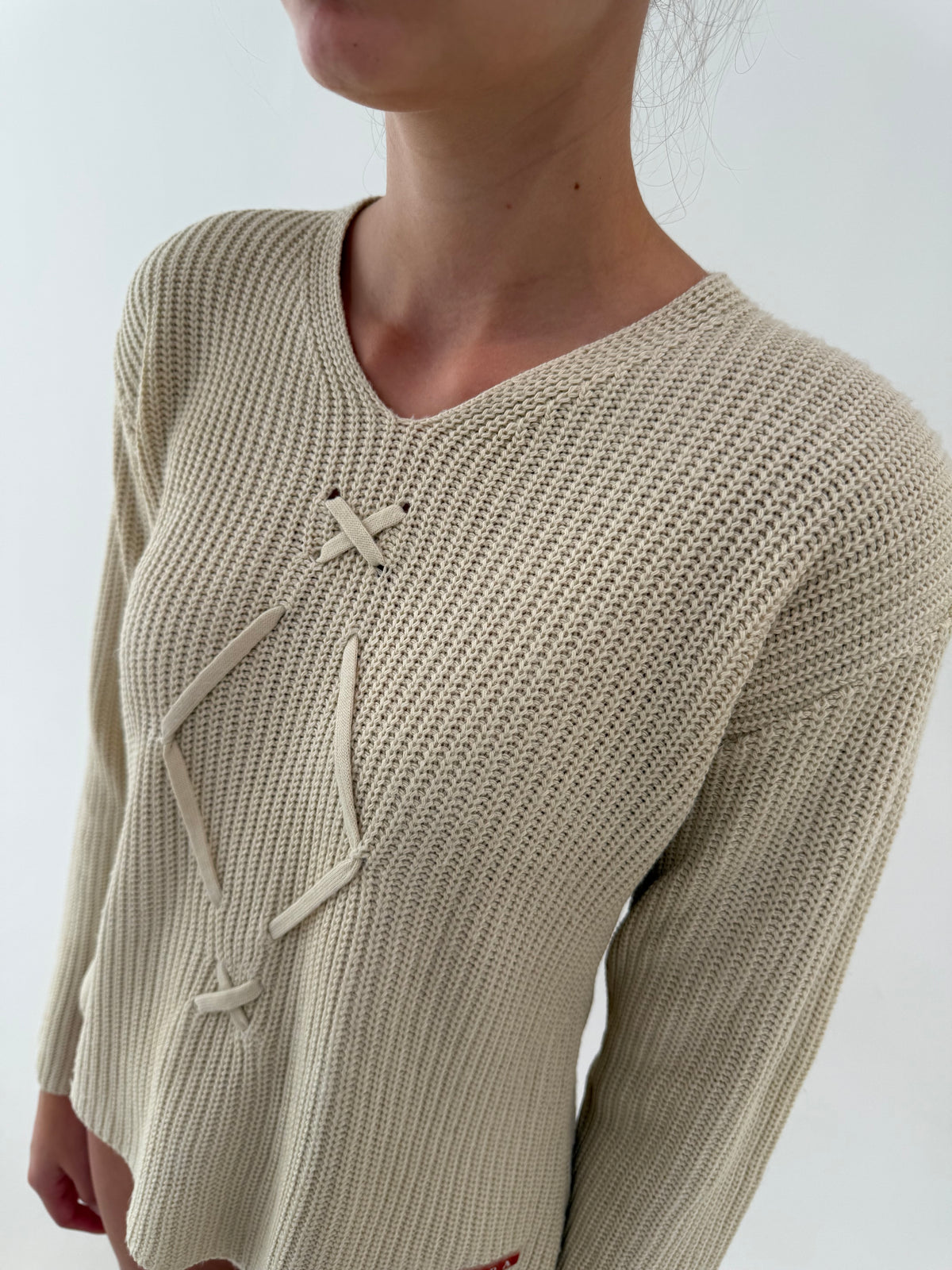 Pulover Prada vintage din bumbac gros cu lana camel texturat