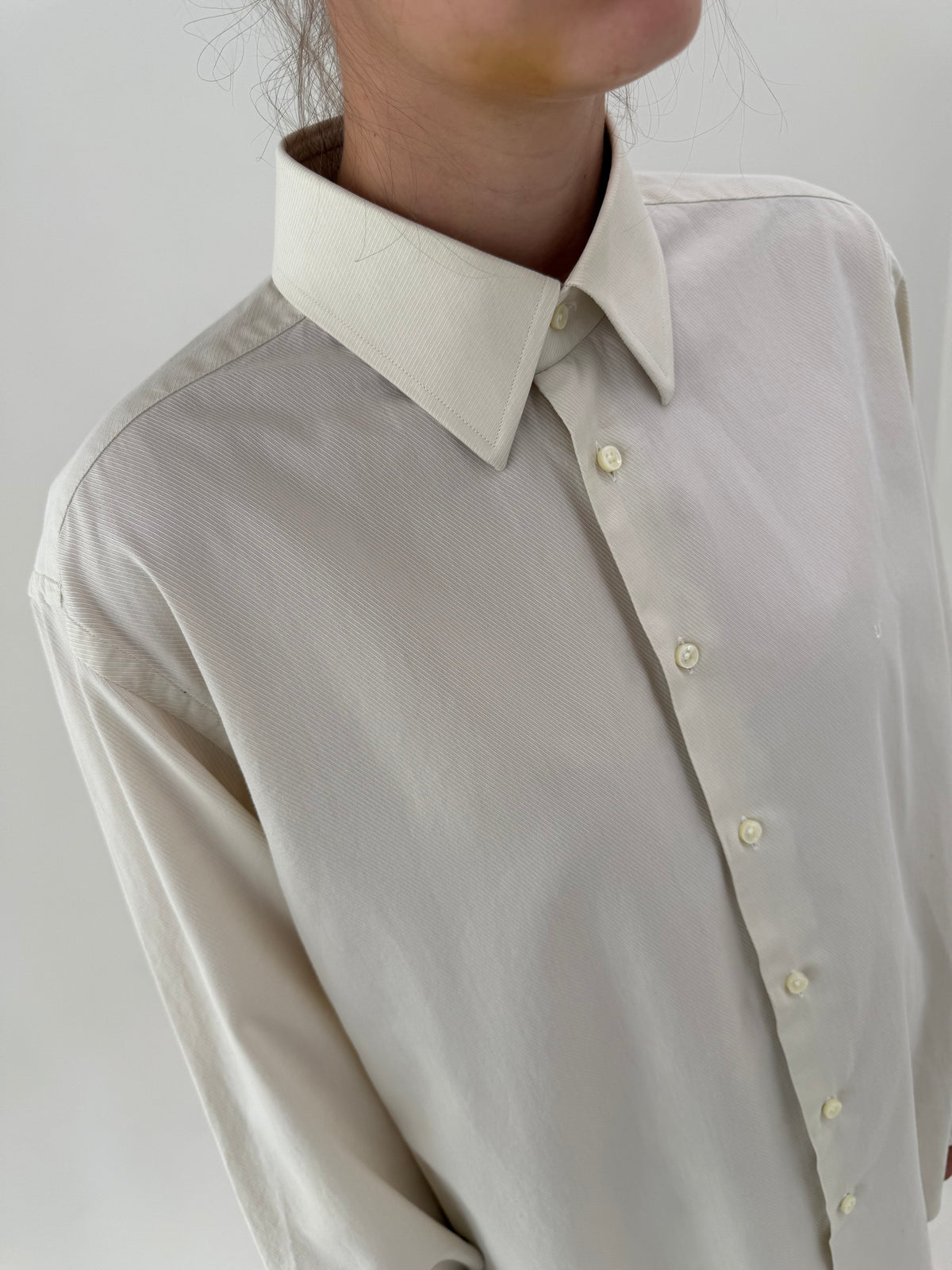 Cămașa luxury Ungaro off white din poplin excepțional texturat de bumbac