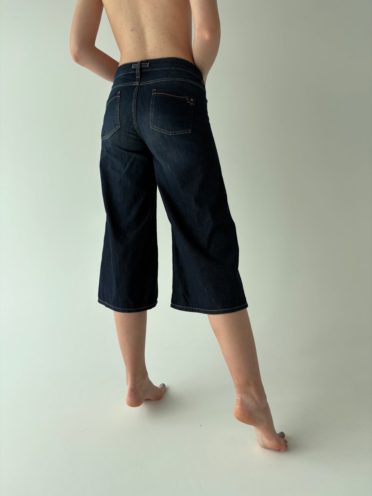 Culottes din jeans subțire de vară dark wash