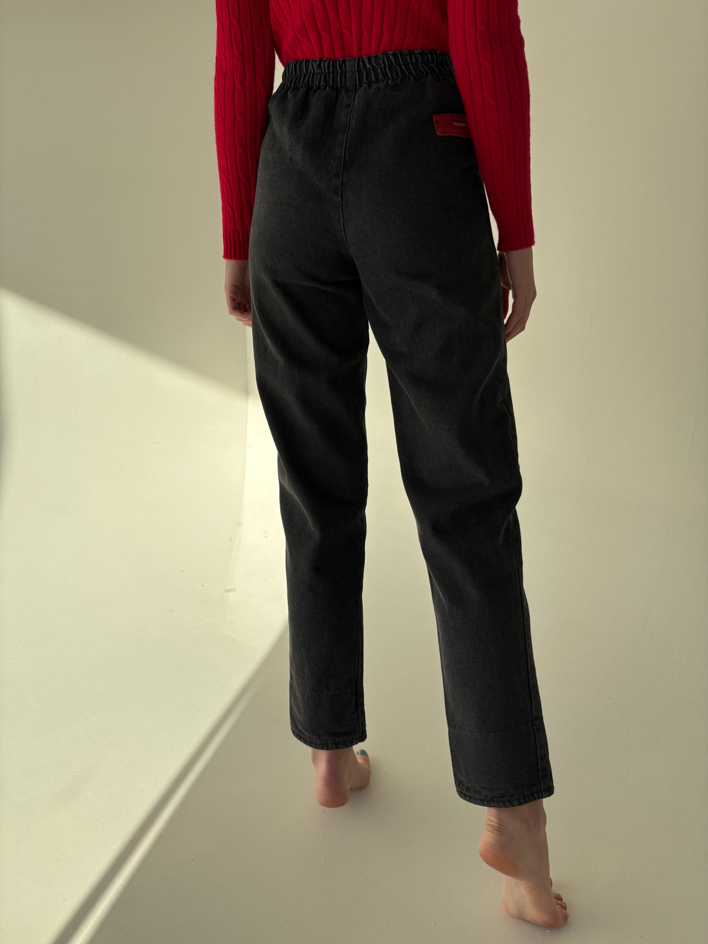 Jeans old vintage mom fit anii 80 cu pense și talie elastică  mărcata