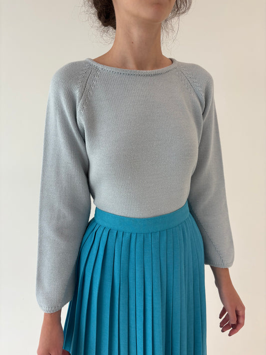 Pulover luxury italian baby blue petite din lana merino extrafina de gramaj mare