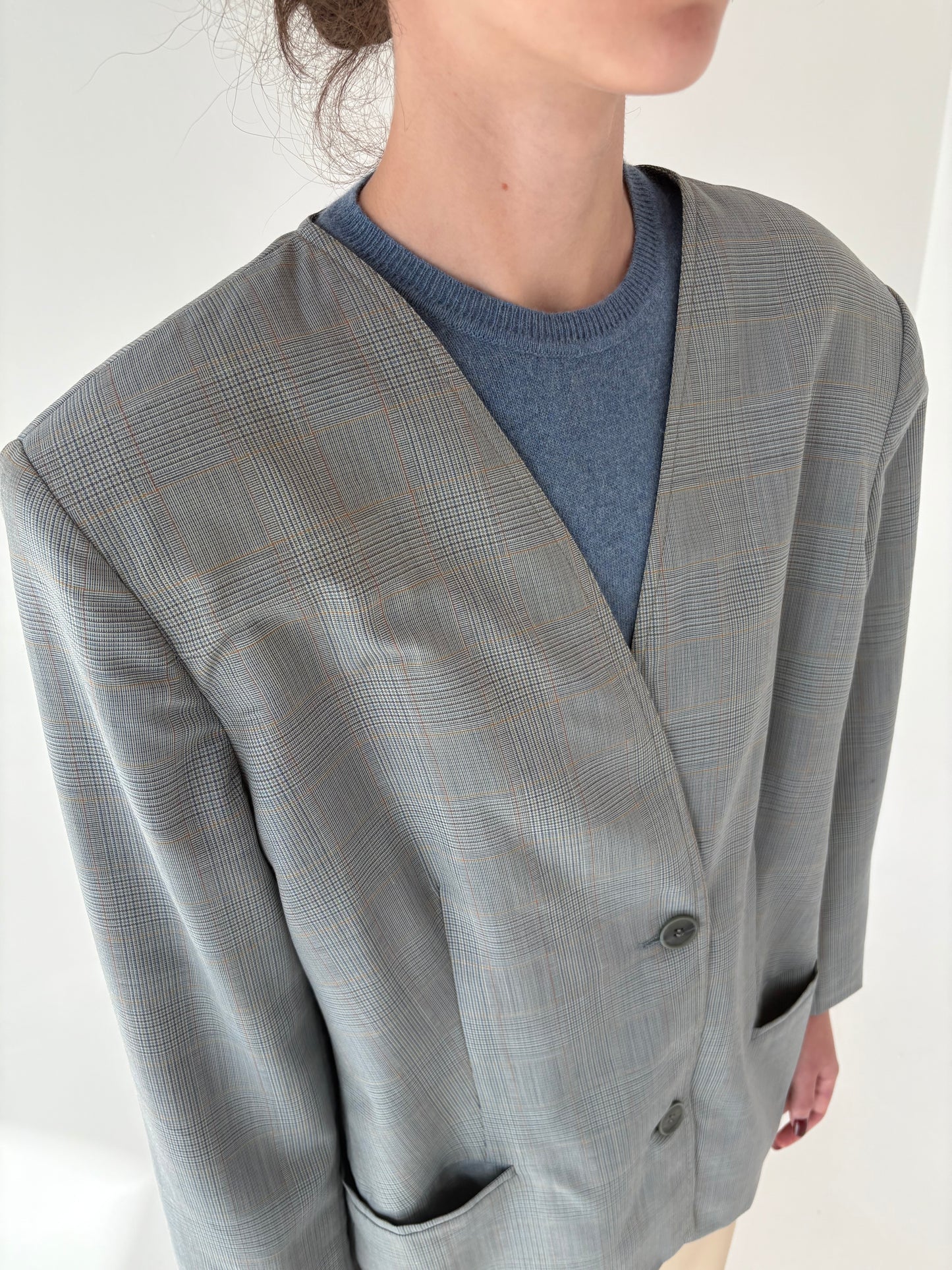 Sacou italian baby blue în croi minimalist din lana pura virgină