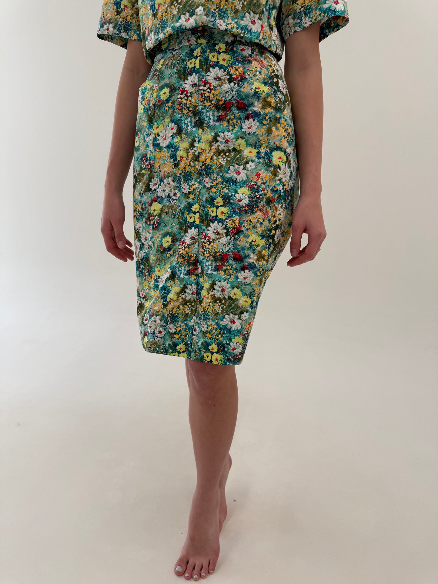 Deux piece vintage din poplin excepțional de bumbac cu print floral