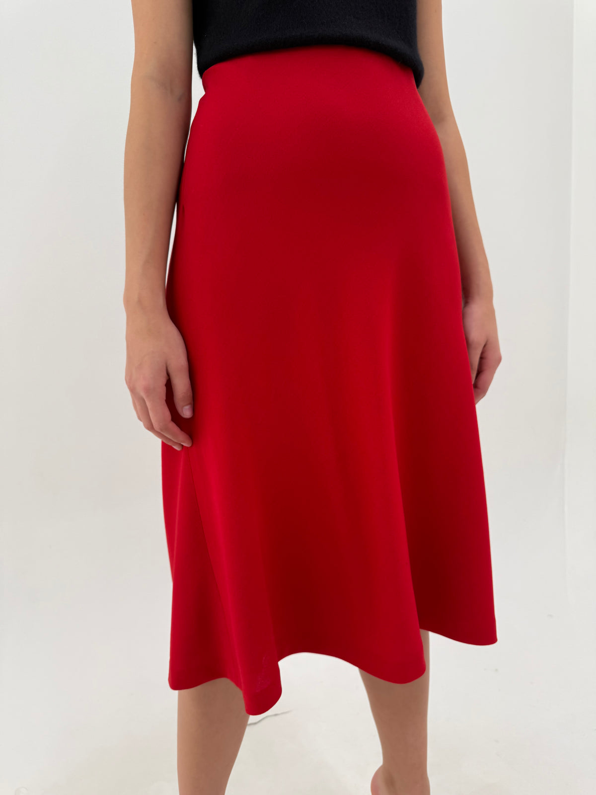 Fustă Luisa Spagnoli în bie midi spre maxi cherry red din stofita de lana extrafina
