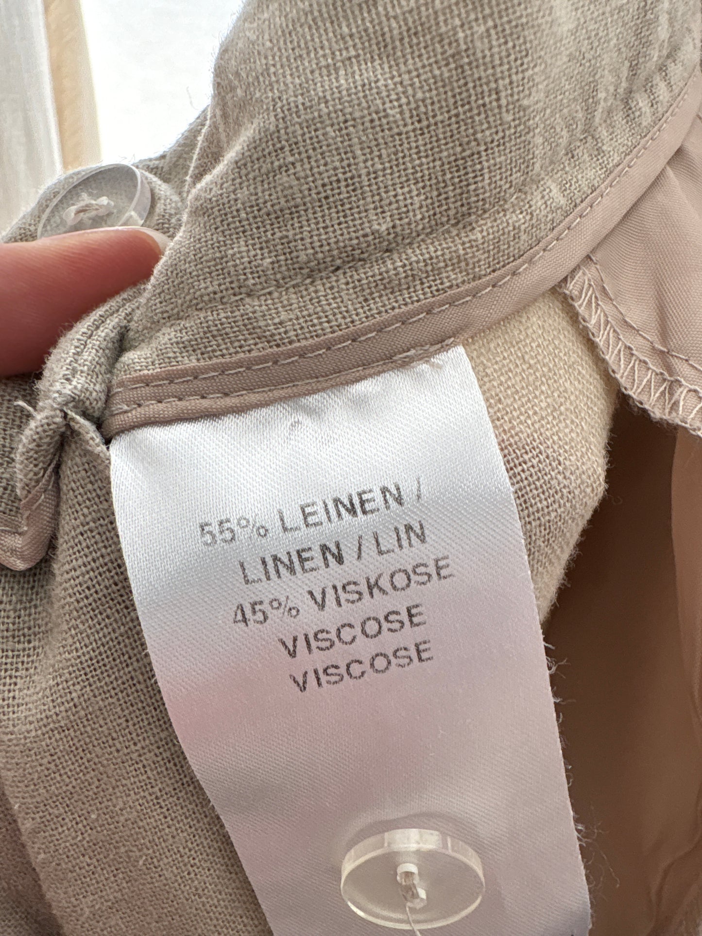 Pantaloni sand nude cu talie ultra înaltă din pânză de in și vascoza