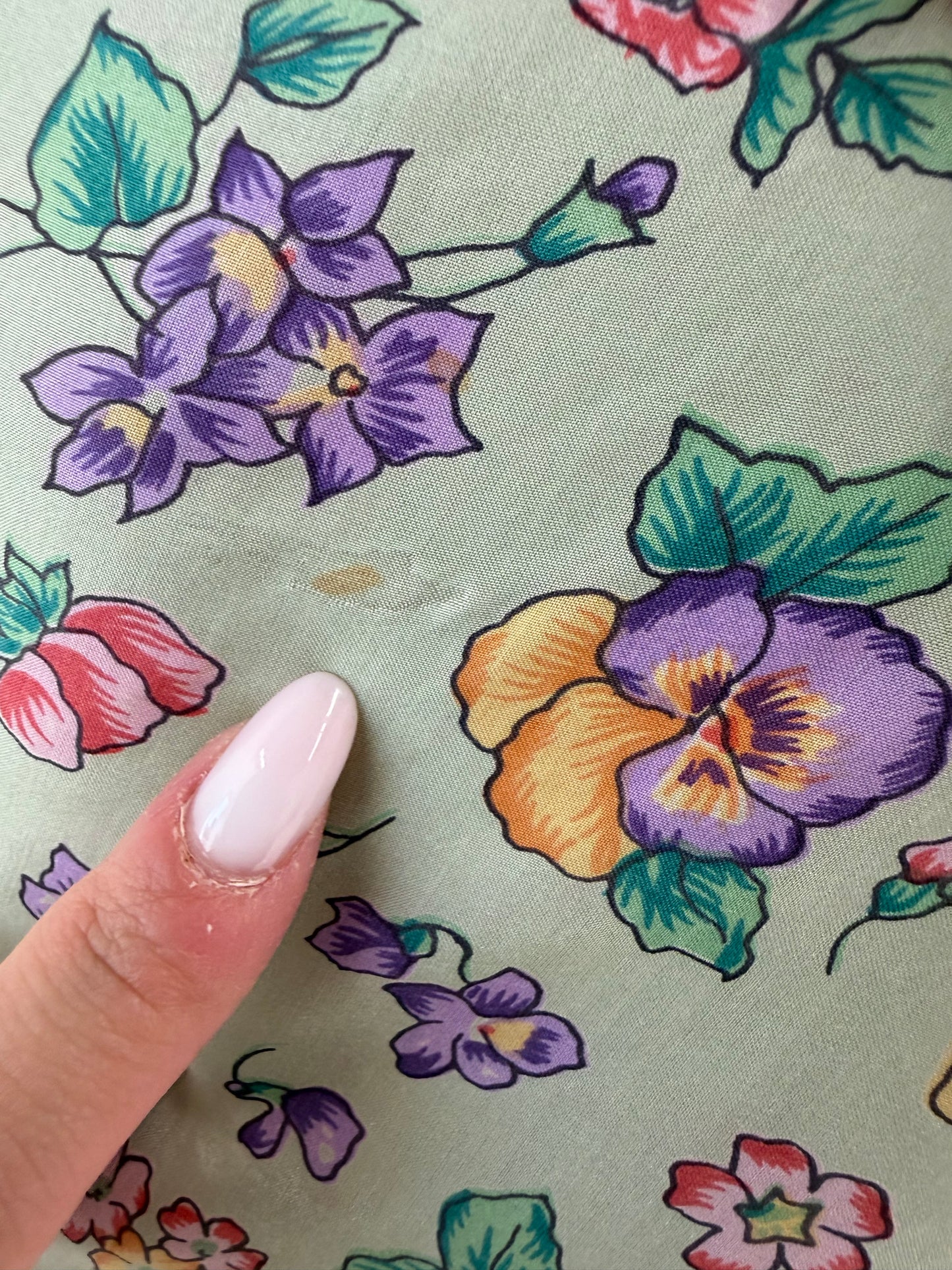 Top vintage mint green cu print floral din mătase naturală în croi oversized