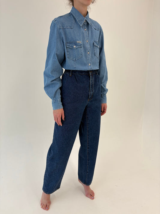 Jeans vintage tall groși cu talie înaltă classic wash