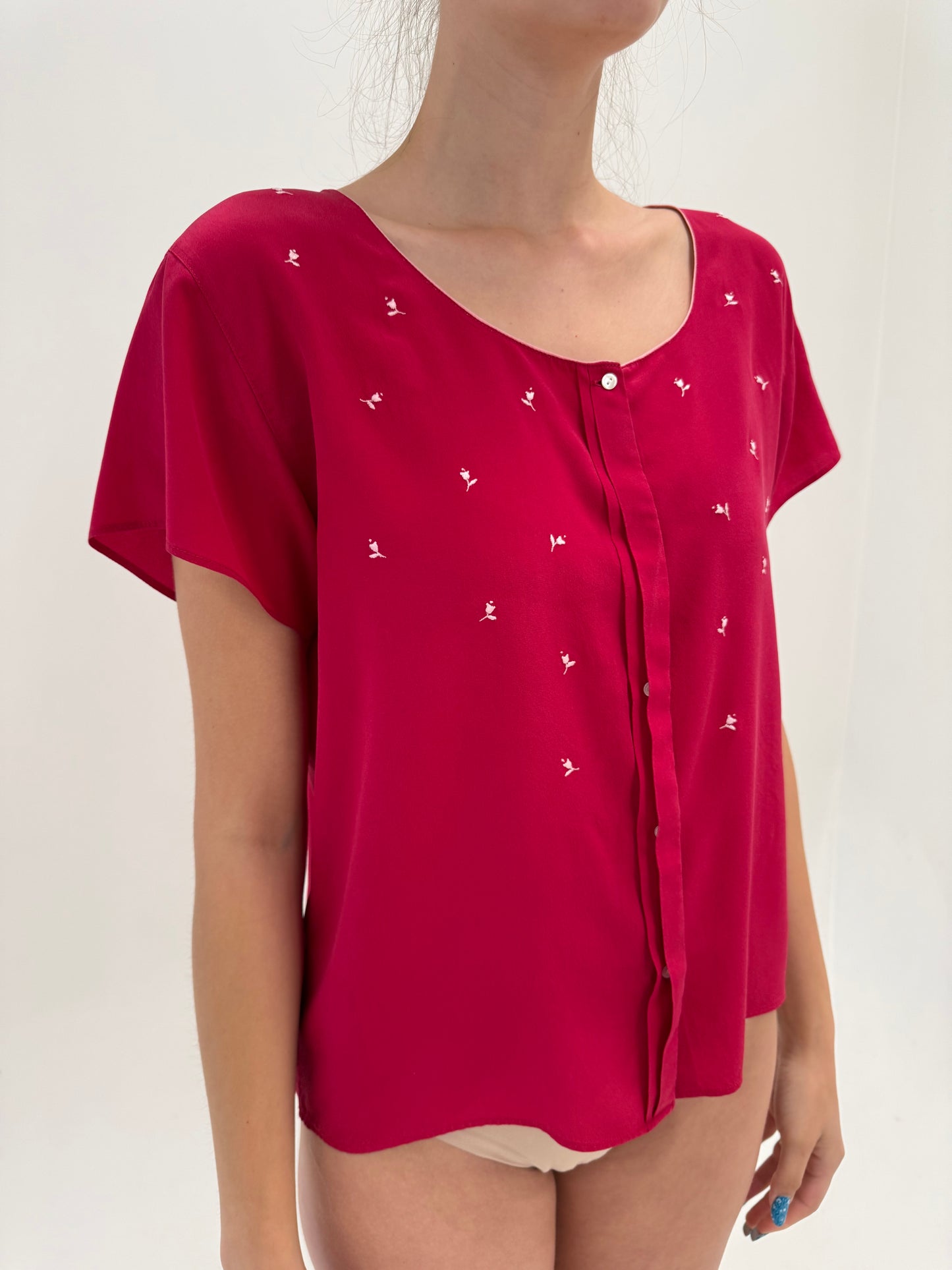 Top de brand ultra luxury Genny din mătase naturală fucsia