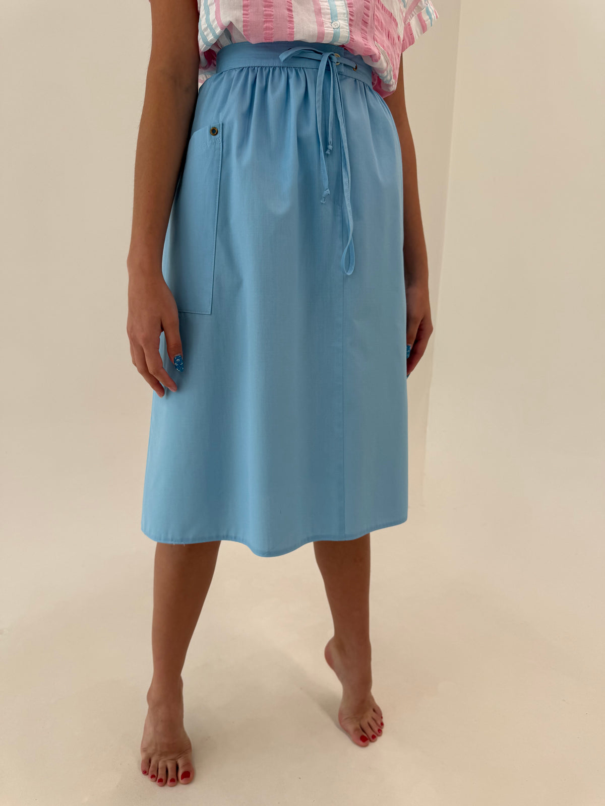 Fustă baby blue din canvas de bumbac cu influențe casual