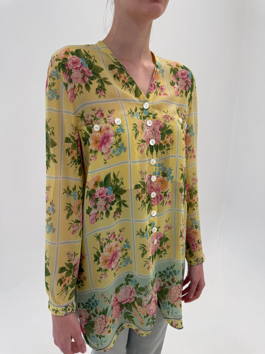 Cămașa vintage din Georgette de mătase naturală butter yellow