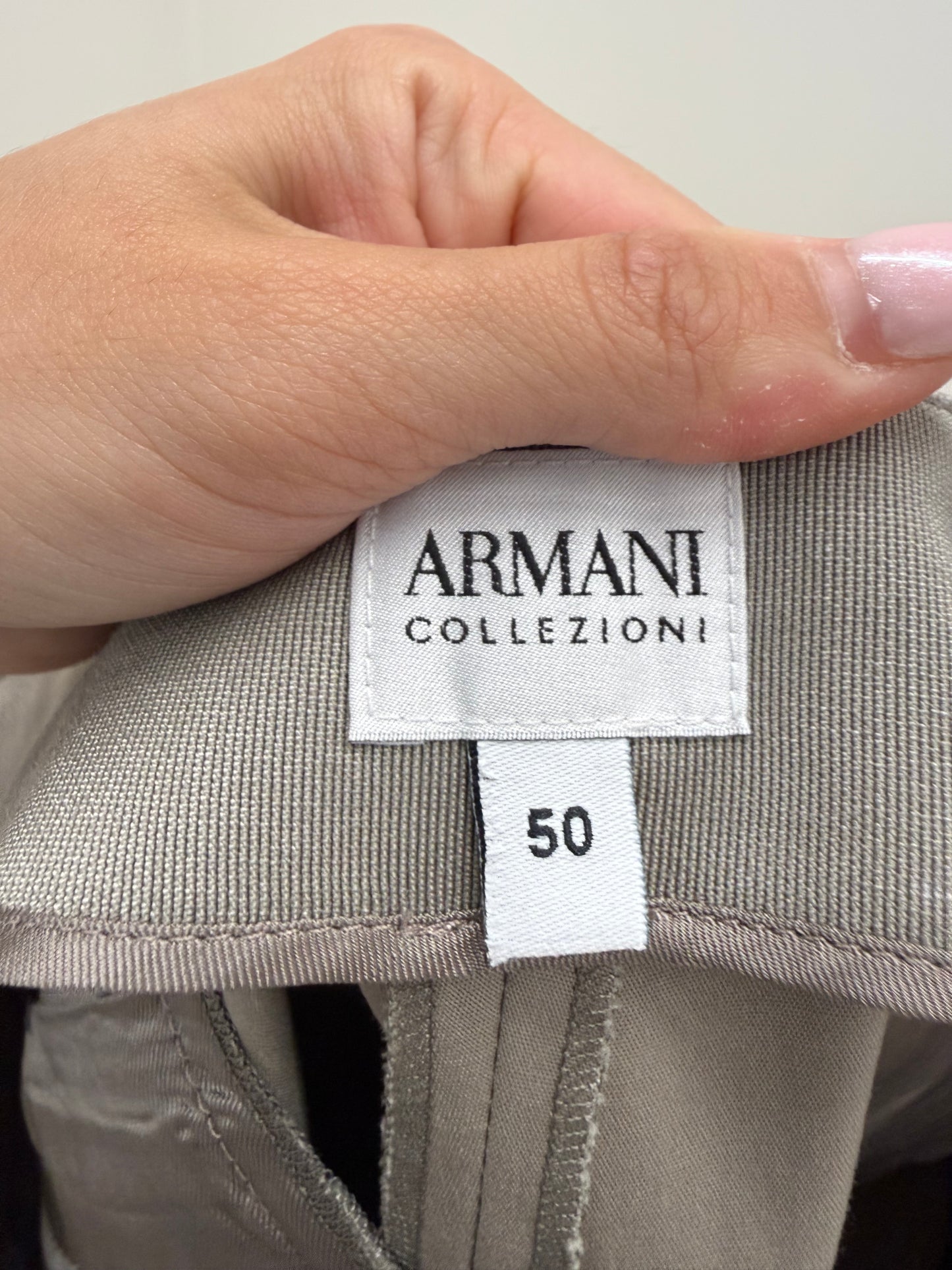 Pantaloni ultra luxury Armani petite warm gray din poplin modelator de bumbac