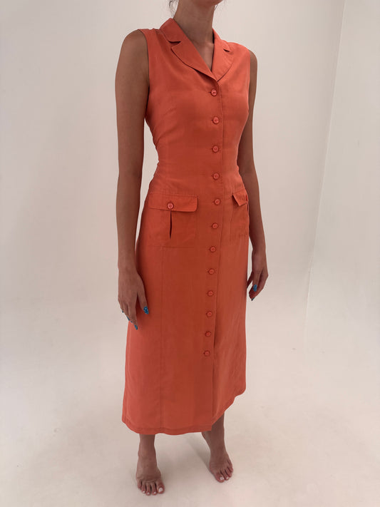 Rochie maxi din mătase naturală salmon orange