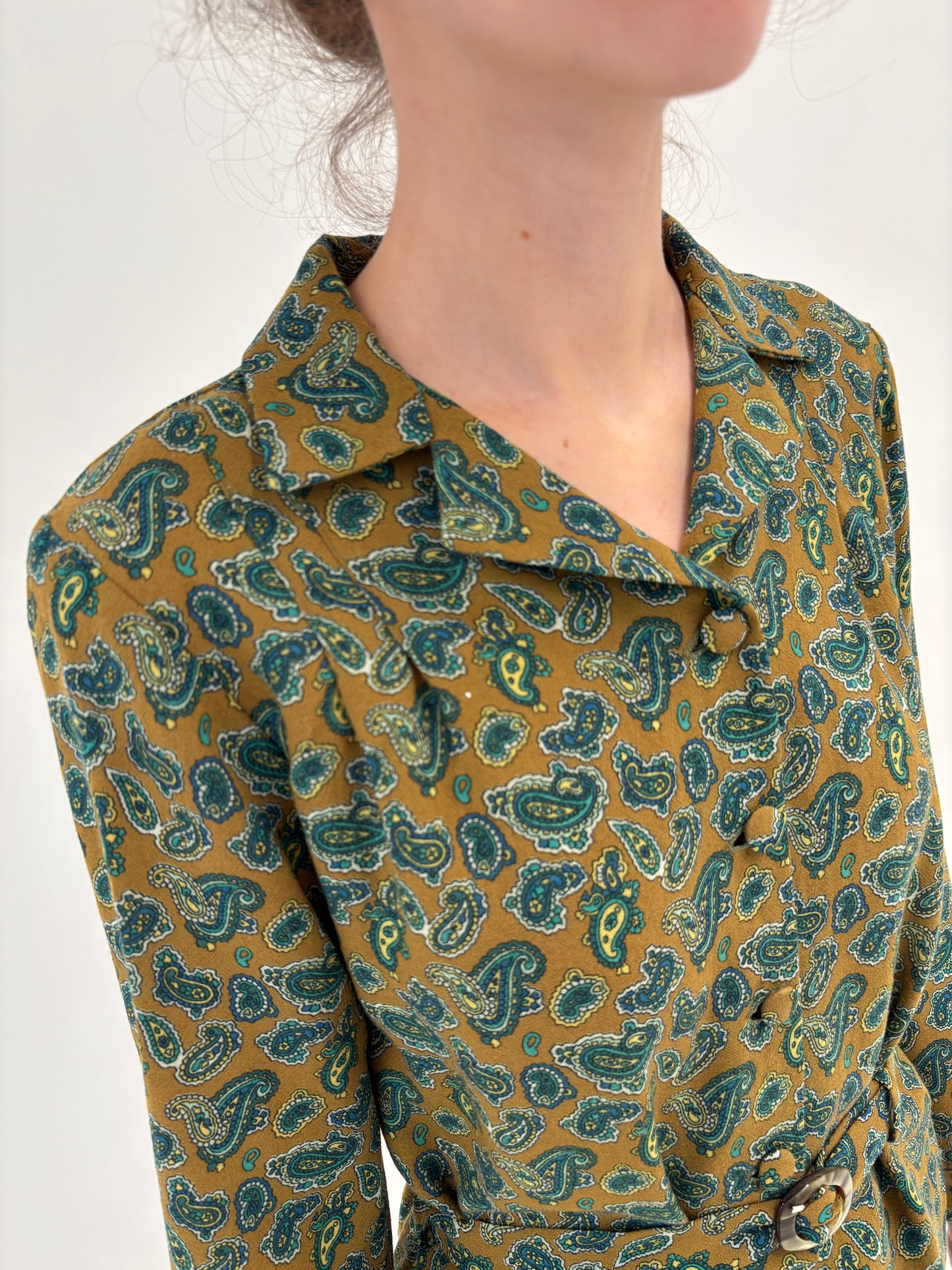 Rochie Old vintage anii 70 din lana extrafina cu print paisley