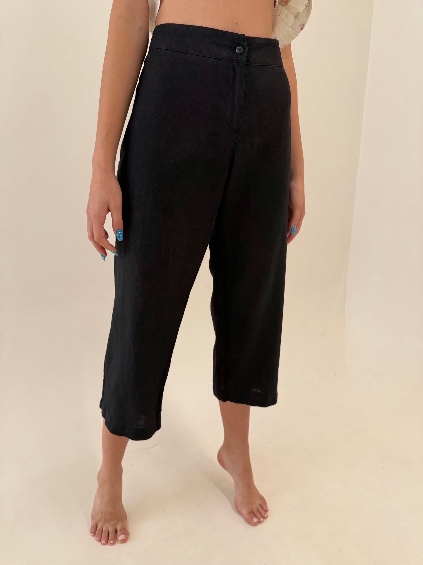 Pantaloni negri petite italienești din in