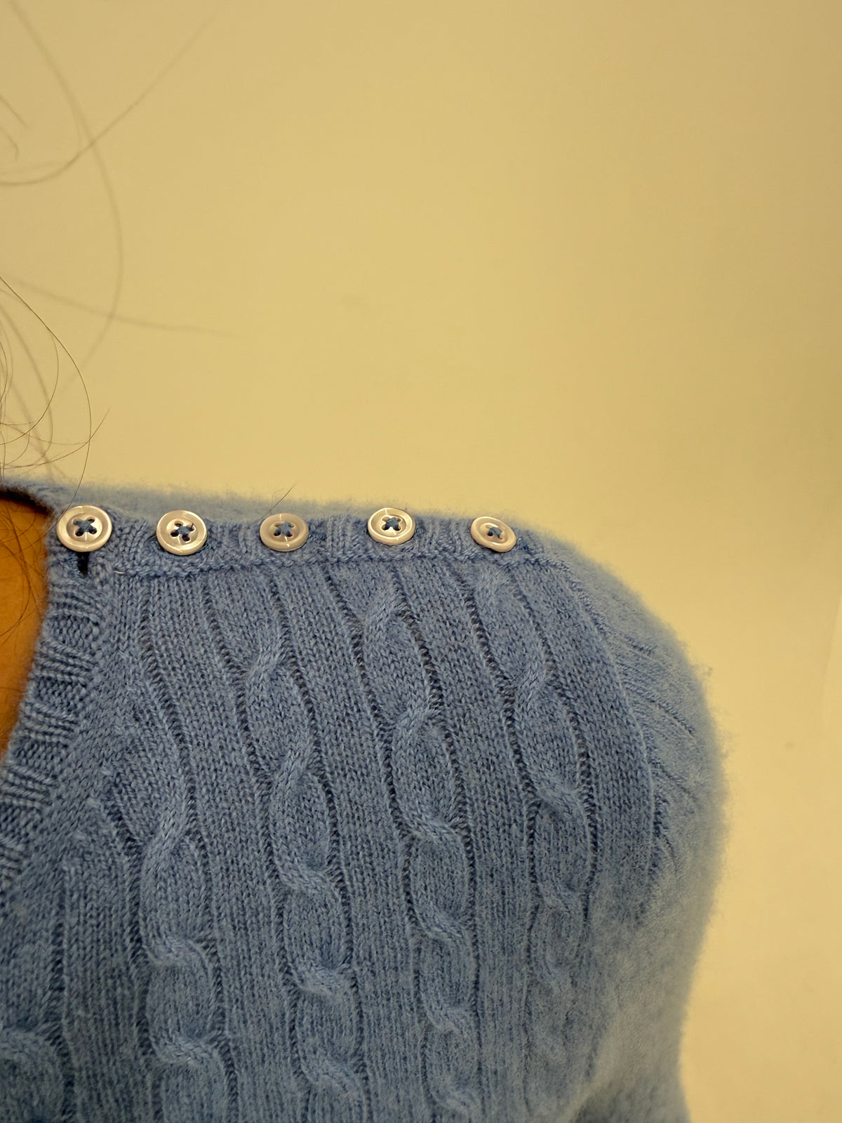 Pulover de brand premium baby blue din cașmir cu torsade