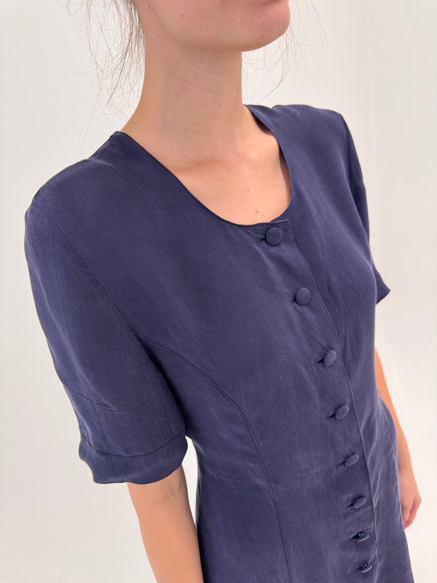 Rochie cambrata Navy blue din mătase naturală