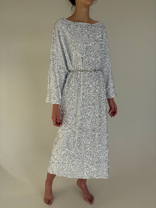 Rochie maxi din catifea extrem de moale cu aplicații din paiete argintii