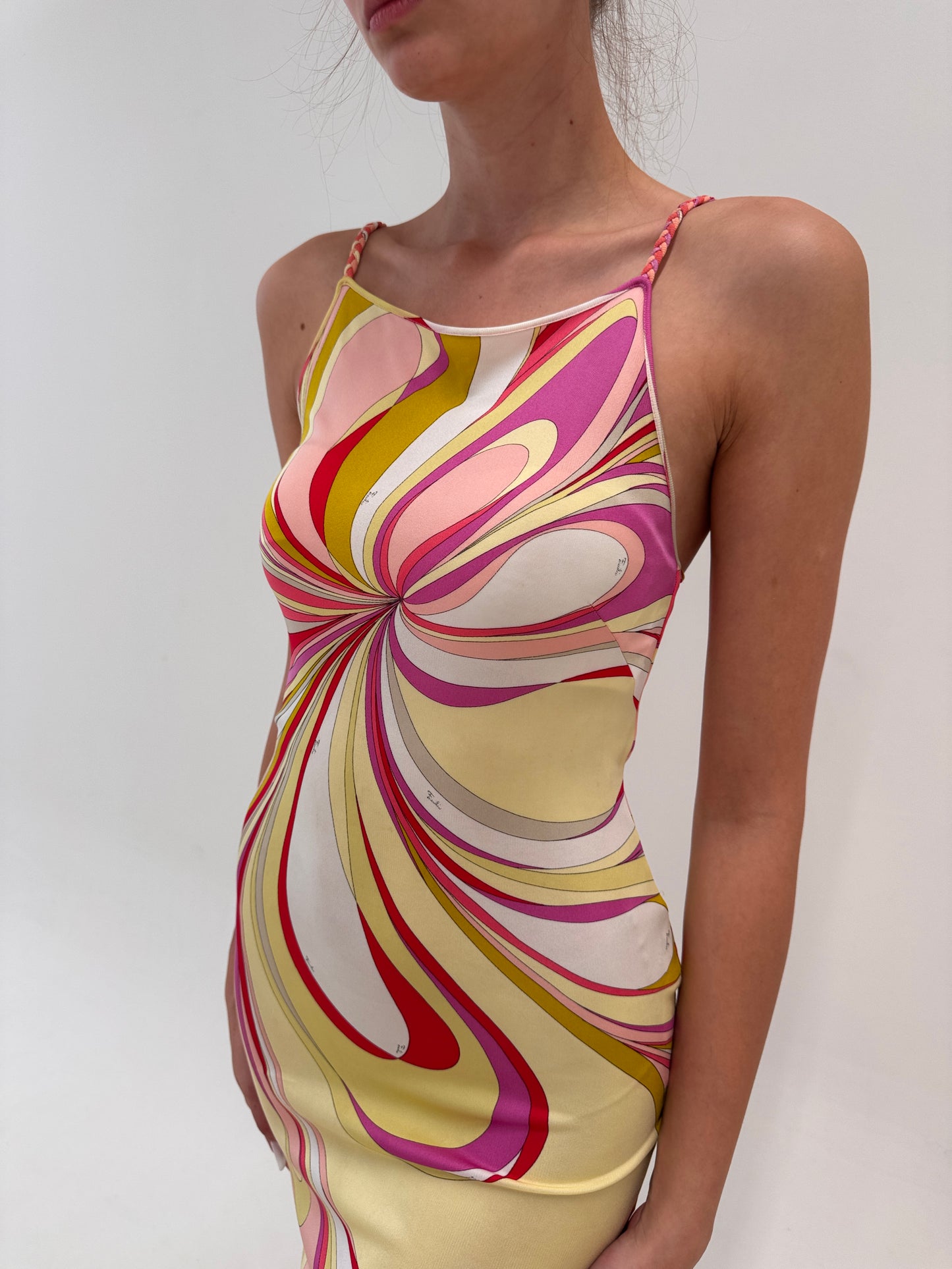 Rochie maxi de colecție Emilio Pucci cu print specific brandului
