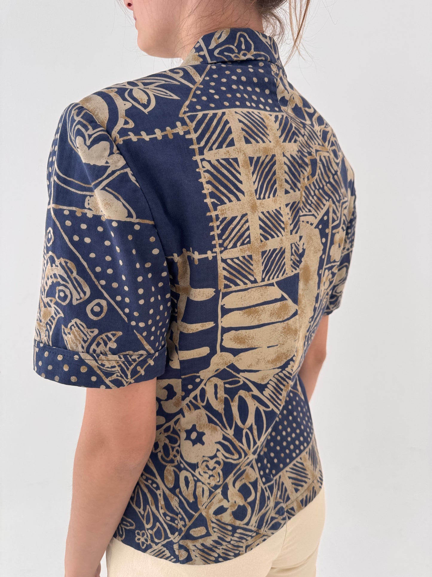 Sacou luxury Les Copains cambray din canvas din de bumbac camel și Navy blue