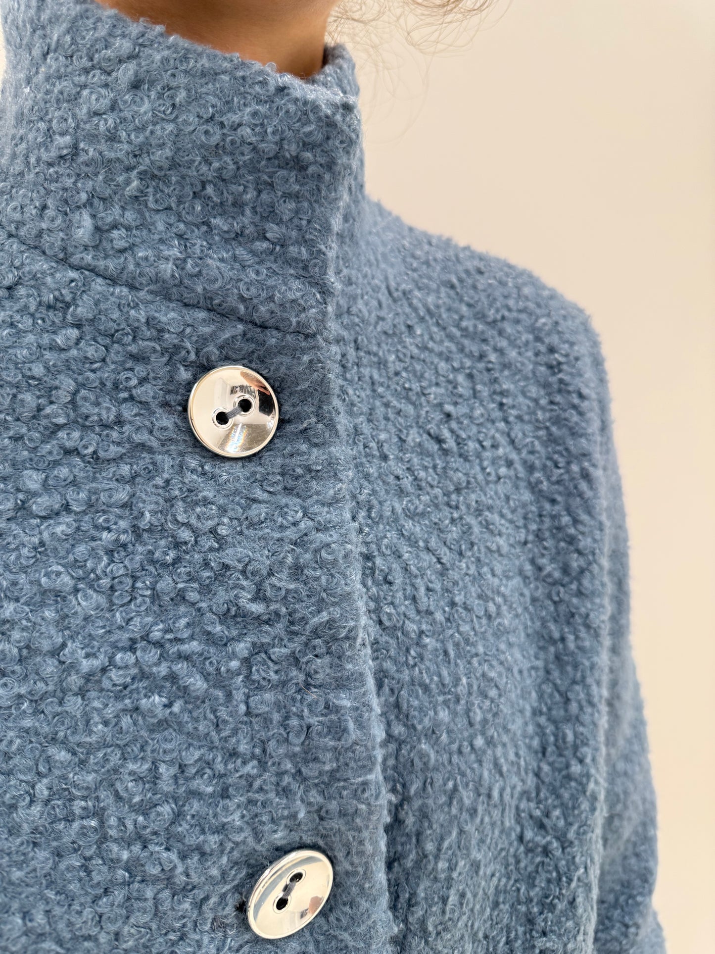 Palton baby blue Elisabeta Franchi din boucle din mix de lana