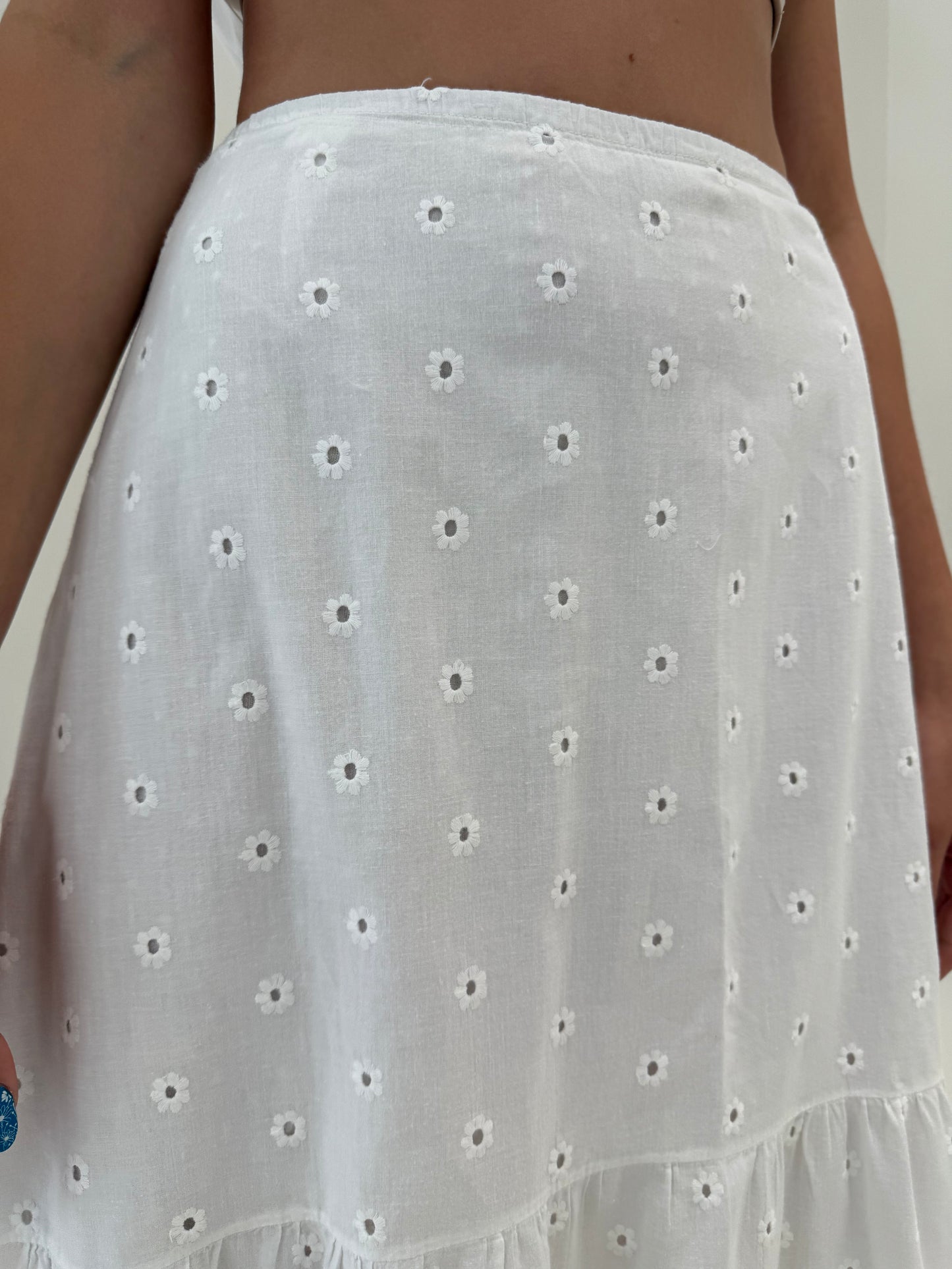 Fustă maxi albă din bumbac fin integral cu broderia anglaise