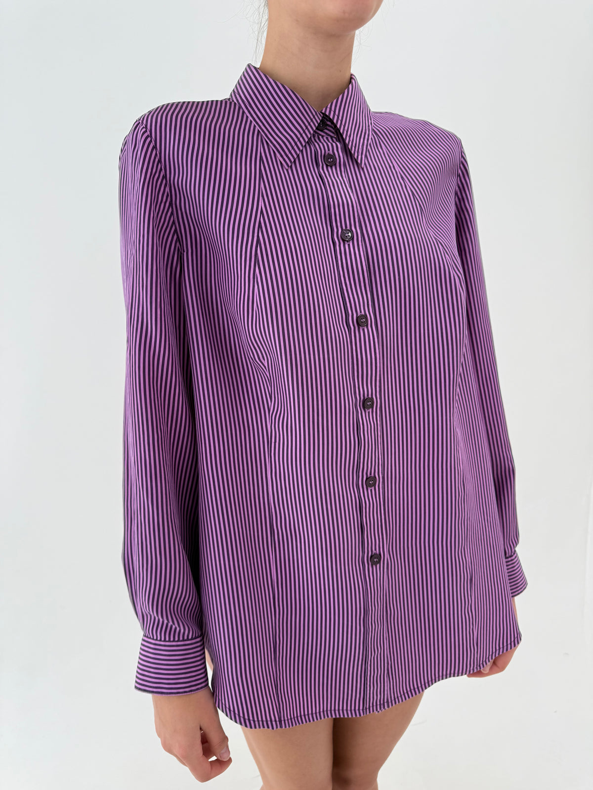 Cămașa din twill plin de mătase naturală cu dungi dark violet