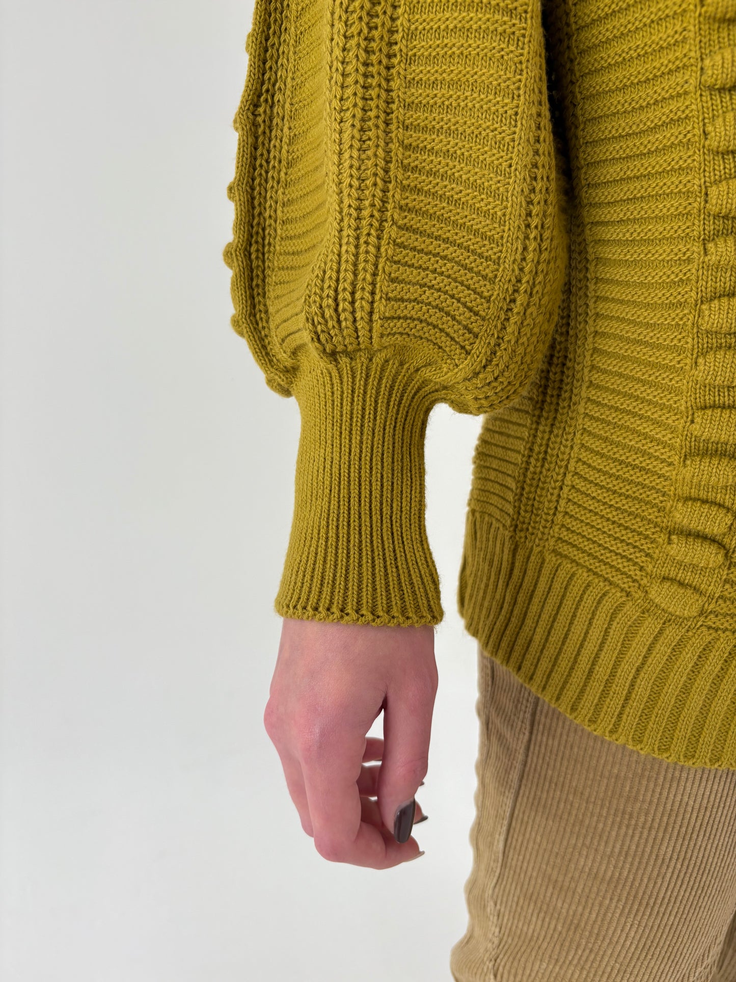 Cardigan gros mustard green de gramaj mare texturat din lana extrafina