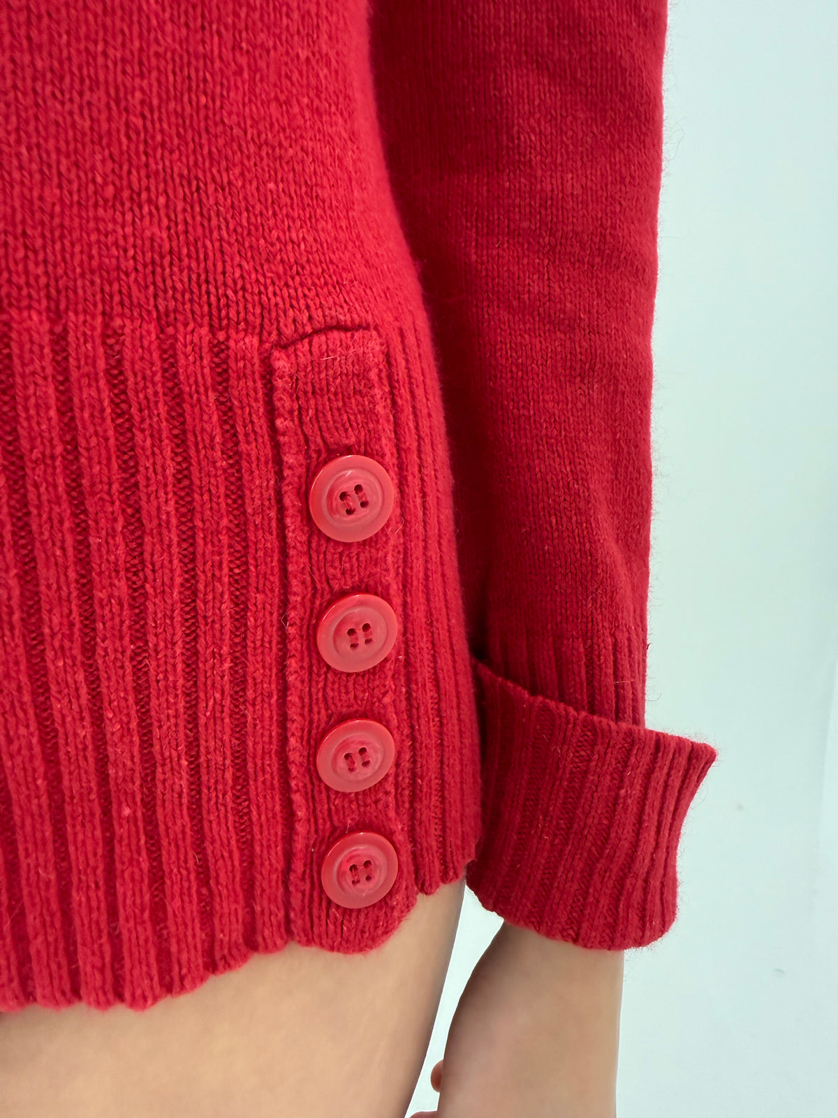 Pulover italian raspberry red din ramie cu Angora si Fold-over cowl neck
