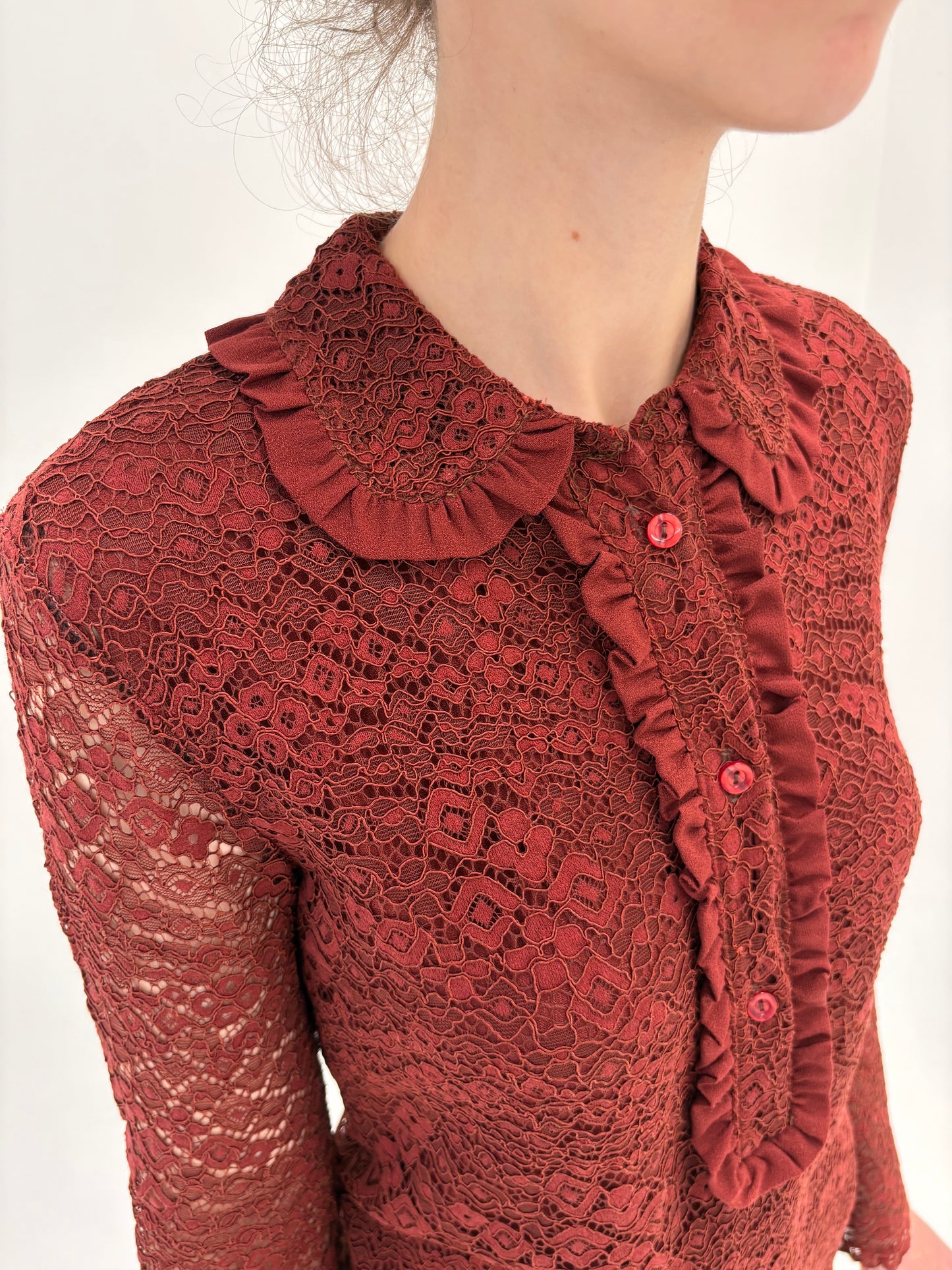 Rochie Old vintage anii 60 de colecție din dantelă plină guipure în culoare superbă