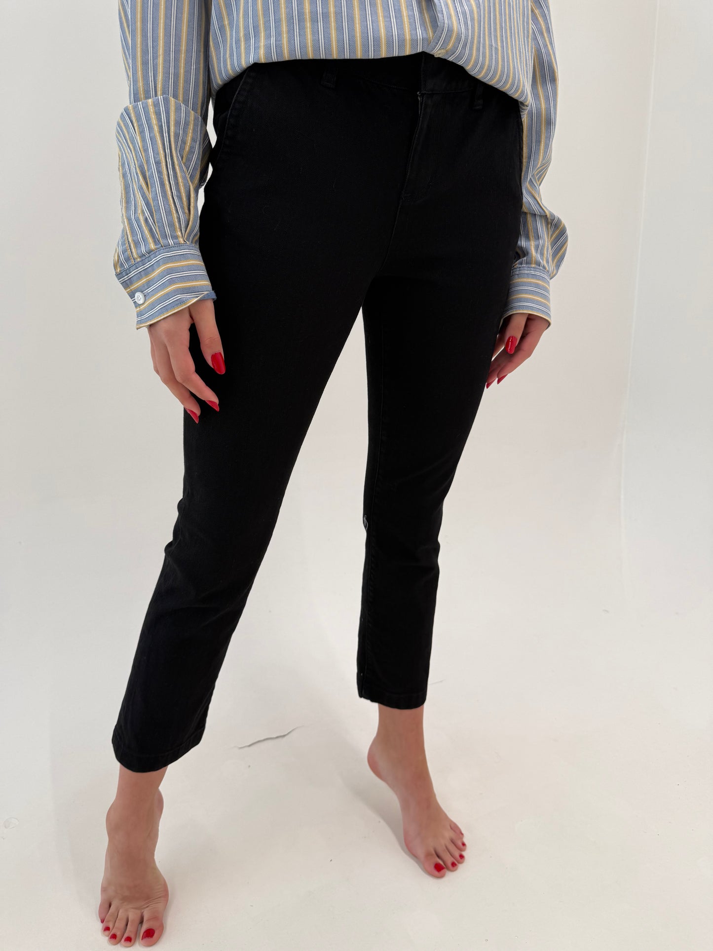 Pantaloni Ralph Lauren chinos negri din bumbac Chevron plin modelator petite