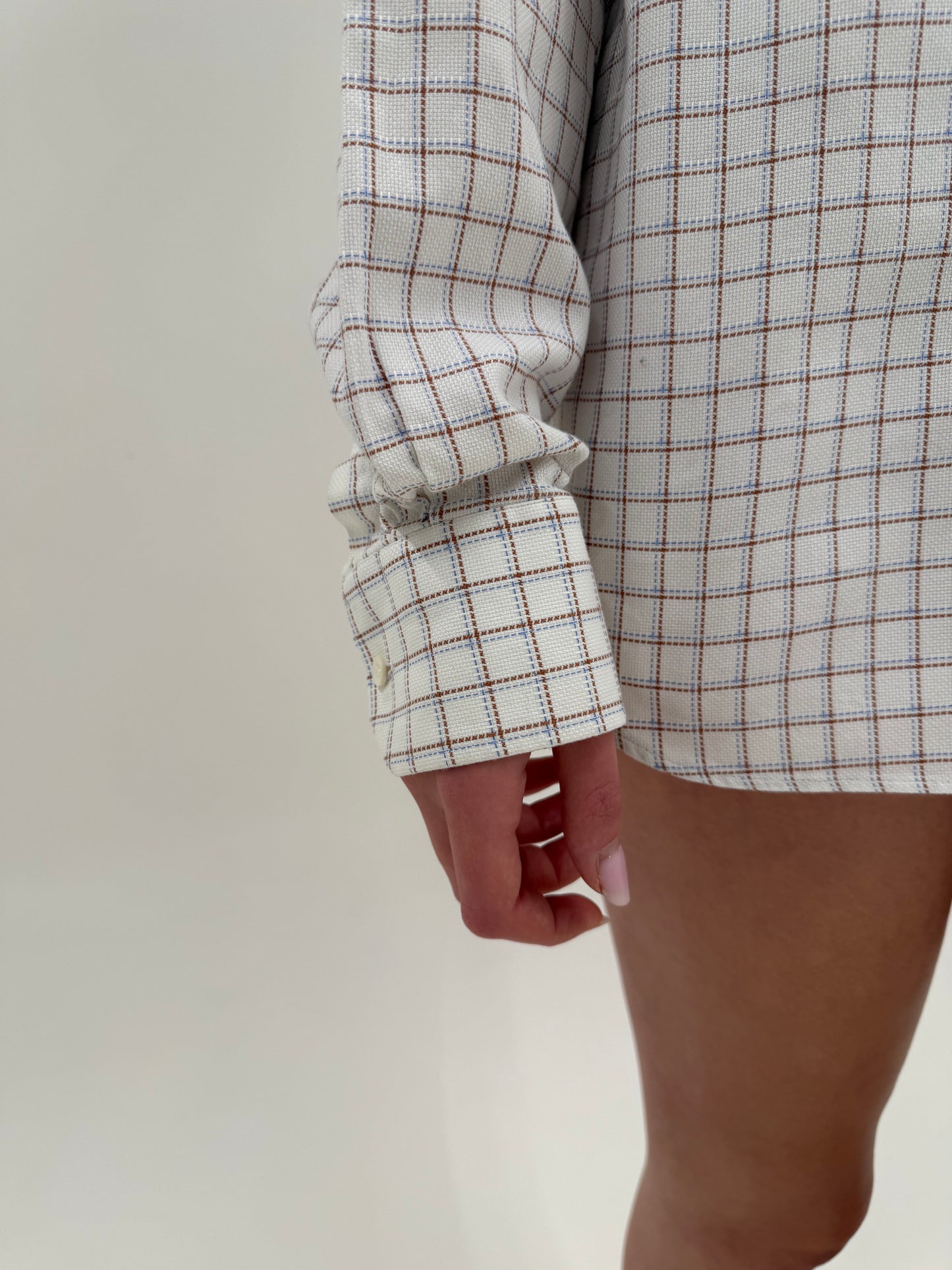 Cămașa Canali în carouri fine din poplin de bumbac ca un jacquard